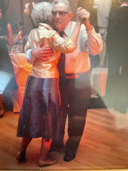 Ana Steele Clark dancing with her husband John Clark, a photo in her apartment at Chevy Chase House