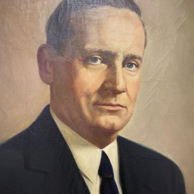 Portrait of Bob Norris' father Leo Brison Norris hanging on the wall in Norris' apartment at Knollwood, February 2025.