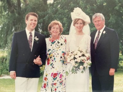 Bob Norris at his daughter Reid's wedding, from photos in his apartment in Knollwood, February 2025