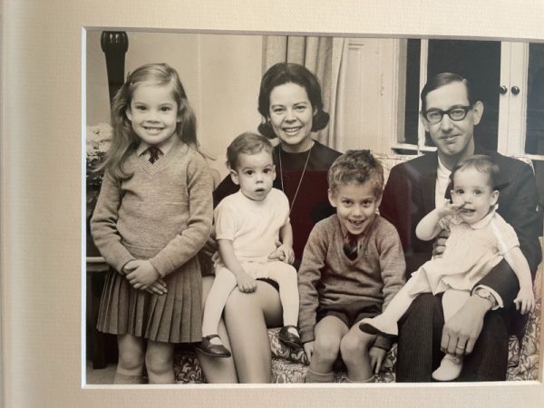 Louise Sullivan with husband Mark and their four children in Loondon. A photo in her apartment at Chevy Chase House in February 2025