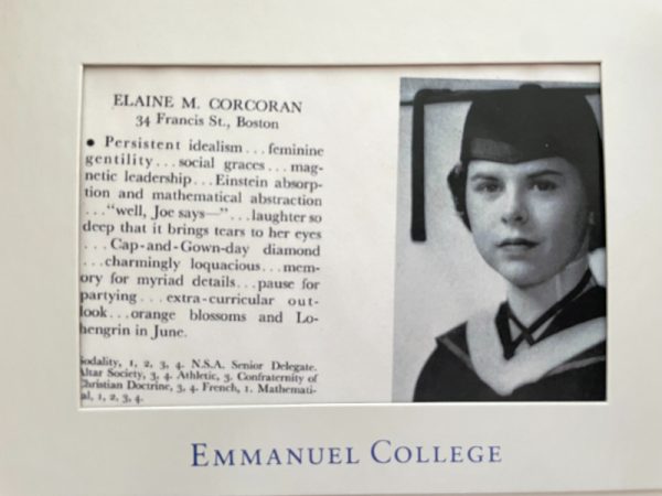 Elaine O'Malley keepsake from Emmanuel College in Boston, where she graduated in 1953